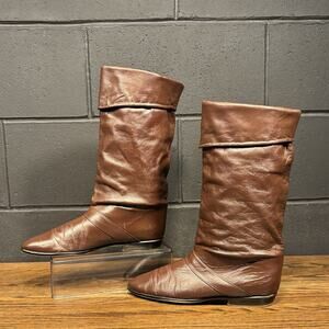 Vintage Joyce Slouch Boots Brown Leather Size 10 N Mid Calf Granny